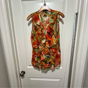 Eric Signature women’s size 4 Vibrant Orange and Green Ruffled sleeveless Blouse